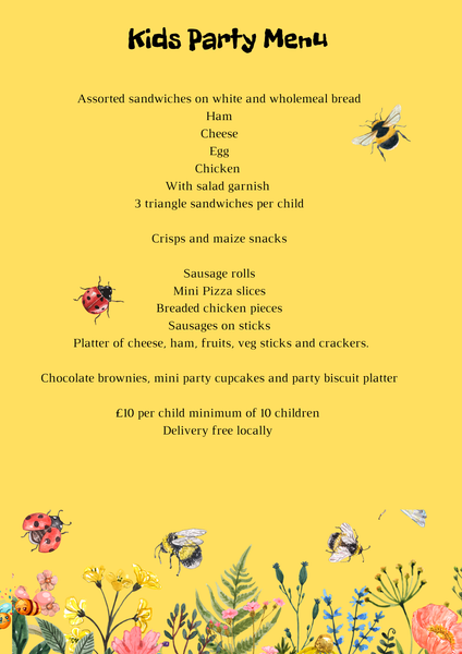 Childrens party menu £10 per child ( minimum 10)